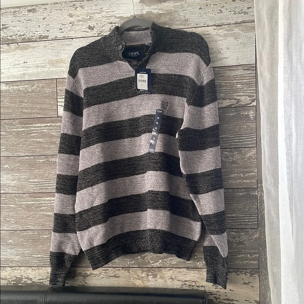 Chaps Men's Black and Gray Striped Sweater - Picture 1 of 3